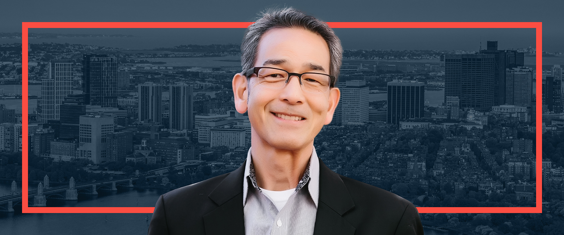 David Nagahiro in front of Boston skyline