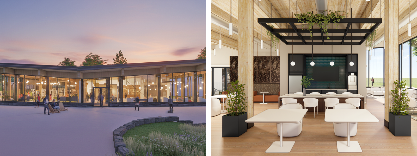 Floor plan and project photography of the Clubhouse at Cornell University